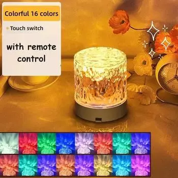 Динамичный вращающийся ночник с волнами на воде, проектор, 16 цветов, хрустальная настольная лампа с пультом дистанционного управления для вечеринок в баре