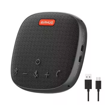 Динамик AIRHUG для Bluetooth всенаправленного звука с подавлением эха Веб-конференция Онлайн Главная Совместимость с приложениями для звонков Громкая связь, микрофон,
