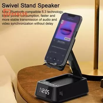 Динамик Bluetooth-совместимый с подставкой для телефона Светодиодный дисплей Будильник HD-совместимый звук Многофункциональный динамик прохладный черный