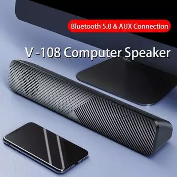 Динамик для ПК с возможностью подключения по Bluetooth — аккумуляторная батарея, воспроизведение AUX, беспроводной интеллектуальный динамик для настольного компьютера Bluetooth чёрный