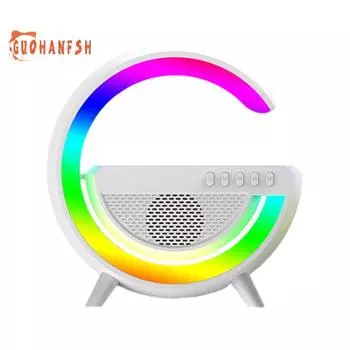 Динамик с беспроводным зарядным устройством и синхронизацией музыки, G-образный дизайн и ослепительная светодиодная подсветка — многофункциональный Bluetooth-совместимый динамик розовый