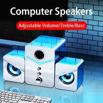 Динамики для ПК с питанием от USB и Bluetooth — 2 порта усиления низких частот, 2 динамика, улучшенный звук для ноутбука, планшета AUX белый