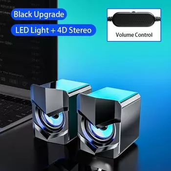 Динамики для ПК с возможностью подключения Bluetooth — питание от USB, 2 порта усиления низких частот, высококачественный звук для настольного монитора Illuminated чёрный