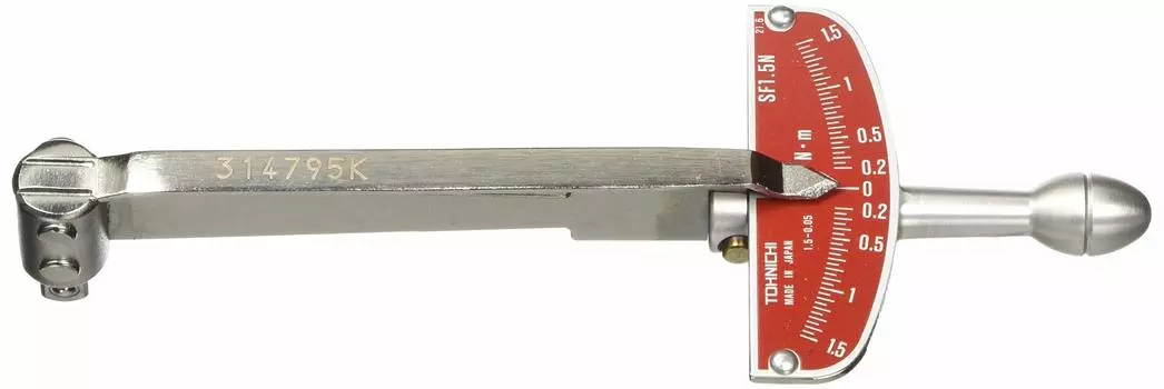 Динамометрический ключ Tohnichi Flat Beam SF1.5N - 0,2-1,5 Нм, точность 0,05%, направление нагрузки по часовой стрелке и против часовой стрелки, квадратный привод 1/4 дюйма, шкала Нм, шаровая рукоятка, сертификат