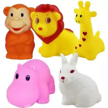 Dingdong Pet Dog Zoo Friends Набор латексных игрушек из 5 предметов: жираф, лев, кролик, обезьяна, бегемот, 1 комплект