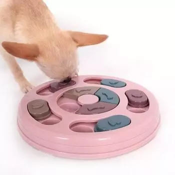 Dingdong Pet Головоломка для развития интеллекта домашних животных, игрушка-закуска, игрушка IQ, круглая, диаметр 23 см x высота 2,5 см, розовый, 1 шт.