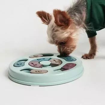 Dingdong Pet Головоломка для развития интеллекта домашних животных, игрушка-закуска, игрушка IQ, круглая, диаметр 23 см x высота 2,5 см, синий, 1 шт.
