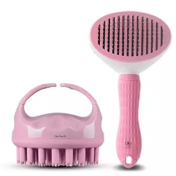 Dingdong Pet Pet Круглая массажная щетка для шампуня + набор кистей с булавками в одно касание, розовый, 1 комплект, корейский шампунь для домашних животных