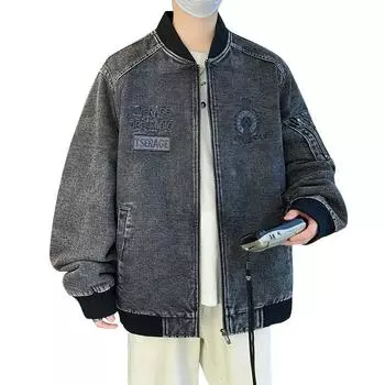 Dingmao Cowboy Jacket, American Classic Baseball Collar, Fashionable and Versatile Casual Denim Jacket 8XL чёрный