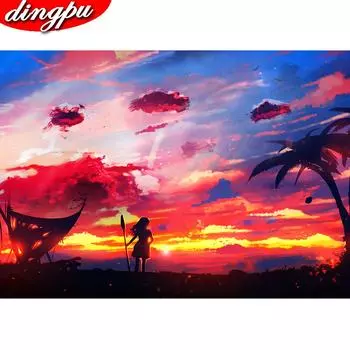 DINGPU 5D Алмазная картина Полный круглый дрель Алмазная вышивка Домашнее украшение Алмазное искусство 20X30CM