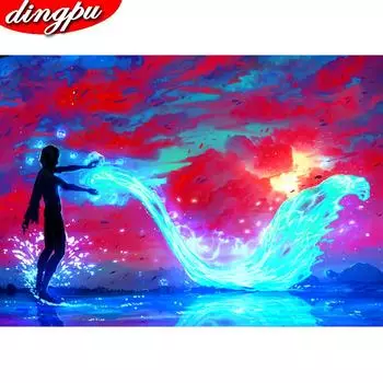 DINGPU 5D Алмазная картина Весенний пейзаж Полный круглый дрель Алмазная вышивка Пейзаж Украшение дома 20X30CM