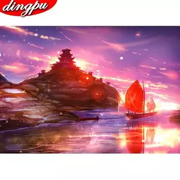 DINGPU 5D Алмазная вышивка Полная круглая картина Пейзаж Украшение дома Мозаика Алмазное искусство 20X30CM