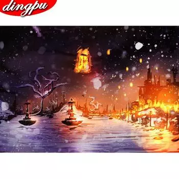 DINGPU 5D Diy Алмазная картина Дом Полный круглый Вышивка Пейзаж Мозаика Украшение дома 20X30CM
