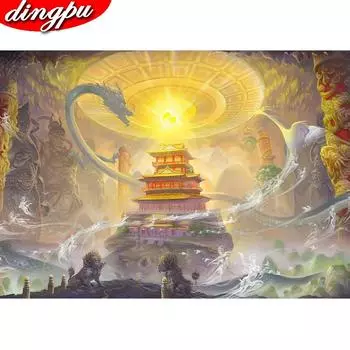 DINGPU Diy Алмазная картина 5D Полный круглый вышивка Пейзаж Мозаика Украшение дома Алмазное искусство 20X30CM