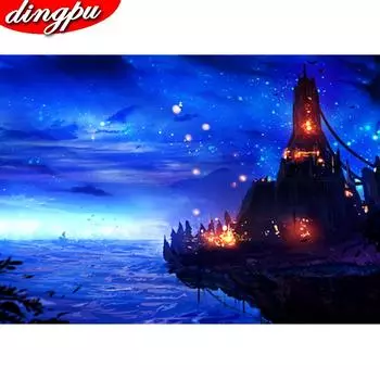 DINGPU DIY алмазная живопись круглый узор наборы стразов вышивка крестиком пейзаж Настенный декор рукоделие 20X30CM