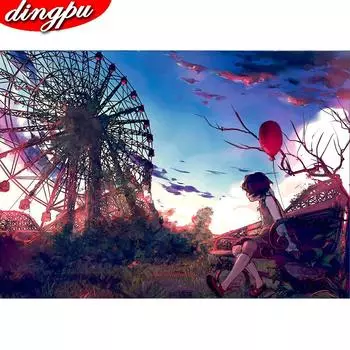 DINGPU Полная дрель круглая алмазная живопись 5D Маяк Алмазная художественная вышивка Пейзаж Мозаика Украшение дома 20X30CM