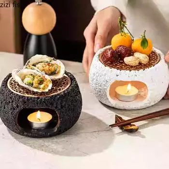 Dining Plates Small Oven Candle Heating Insulating Disc Specialty Tableware Fruit Plate Snack Tray Dessert Bowl Heating Furnace