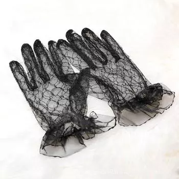 Dinner Dress Banquet Wedding Autumn Thin Mittens Bridal Transparent Gloves Lace Gloves Tulle белый