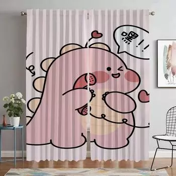 Dinosaur Blackout Curtains for Living Room Curtain Shades Anti-mosquito Curtains 2 Pieces Partition Halloween Decoration Kitchen W50xH70cmx2pcs-CL