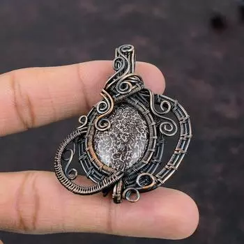 Dinosaur Bone Gemstone Pendant Copper Wire Wrapped Pendant Unique Copper Jewelry Handmade Boho Pendant Wire Wrapped Jewelry Anniversary Gift