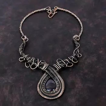 Ожерелье из кости динозавра, обернутое медной проволокой, ожерелье из драгоценных камней, старинные медные украшения, регулируемое ожерелье, проволочные украшения ручной работы, подарок для женщин