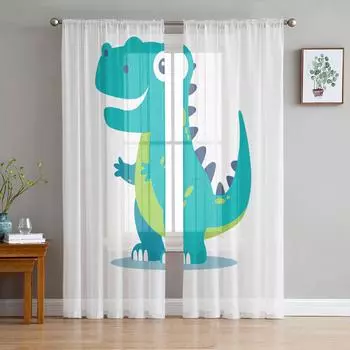 Dinosaur Cartoon Window Treatment Tulle Modern Sheer Curtains for Kitchen Living Room the Bedroom Curtains Decoration W135 x H114cm