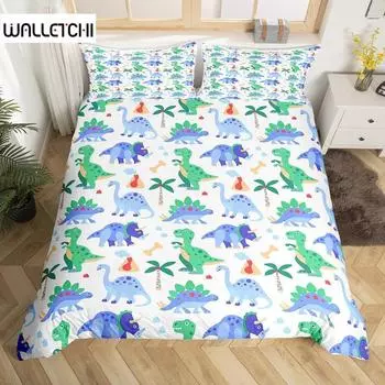 Dinosaur Duvet Cover Set For Kids Toddler Cartoon Dino Bedding Set Cute Dinosaur Pattern Polyester Comforter Cover King Size EU single(135x200cm)