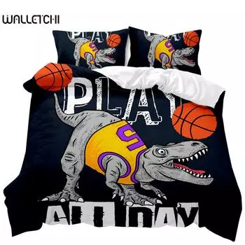 Dinosaur Duvet Cover Sets Kids Bedding Set Full Playing Basketball Tyrannosaurus Animal Double Queen King Polyester Quilt Cover EU single(135x200cm)