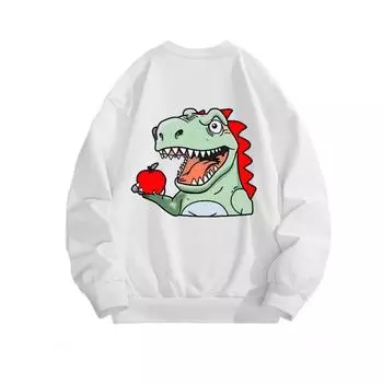 Dinosaur Fashionable Printed Top, Autumn and Winter Casual Sportswear, Cotton Sweatshirt M белый