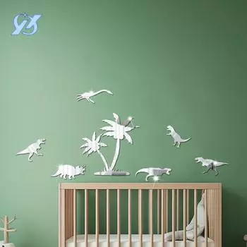 Dinosaur mirror decorative stickers three-dimensional acrylic wall stickers children s room bedroom wall layout