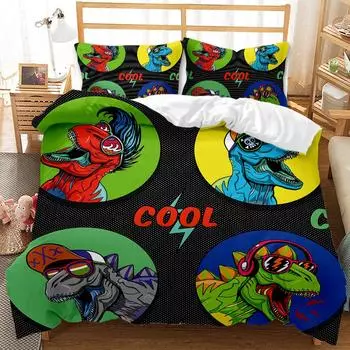 Dinosaur Pattern Personalized Design 3D Digital Printing Duvet Set Three-Piece Bedding 135 * 200 (two-piece set) 90g