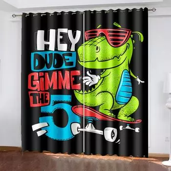 Dinosaur Printed Woven Curtains Two Independent Curtains on The Left and Right Blackout Curtains for Bedroom 132cmx160cm
