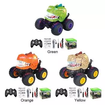 Dinosaur RC Stunt Car with Spray Light & Sound 2.4Ghz All Terrain RC Cars RC Truck for Boys Age 4-7 Birthday Gifts for Kids Green