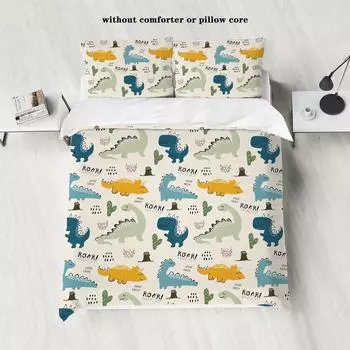 Dinosaur Three-Piece Set, Bedding, Quilt Cover, Bed Sheet, Bed Hat Four-Piece Set 135x200cm