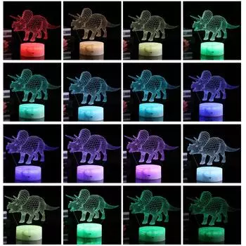 Dinosauro 3D Led Night Light Иллюзионная лампа Cambia colore Luci Comodino Style 7