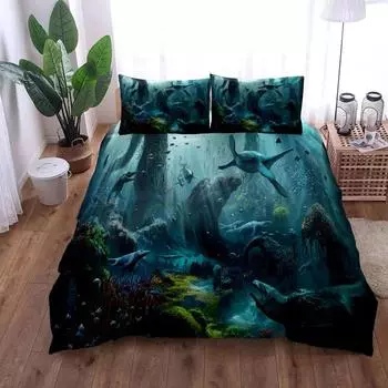 Dinosaurs Underwater Bedding Set without sheet UK Single Double King US Twin Full Queen Size Anime Bed Linen Set 140x210cm