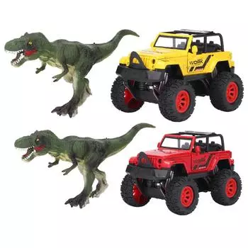 Динозавр Игрушечный грузовик Combo Set со звуком и светом Модель внедорожника из сплава Открывающаяся дверь Pull Back D Red