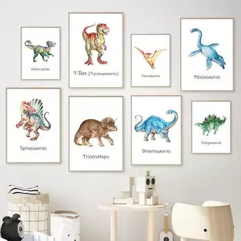 Динозавр Юрского периода Диплодок T Rex Обучающие настенные художественные картины на холсте Плакаты на скандинавскую тему и принты настенные панно Декор детской комнаты A4 21X30cm No Framed