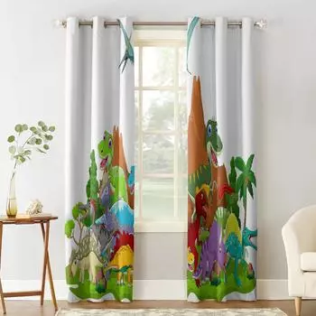 Динозавр Юрского периода, луговые деревья, оконные шторы, домашний декор, шторы для гостиной, кухонные шторы, панельные шторы для спальни 135W x 60H(cm)