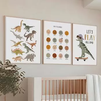 Динозавр Юрского периода, номер недели, ощущение трицератопса, настенное искусство, печать на холсте, живопись, образовательные постеры, фотографии, декор для детской комнаты для мальчиков A4 21X30cm No Framed