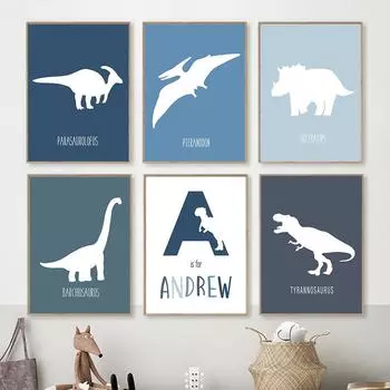 Динозавр Юрского периода T Rex Triceratops мультфильм животные настенная живопись на холсте плакаты и принты настенные панно Декор детской комнаты A4 21X30cm No Framed