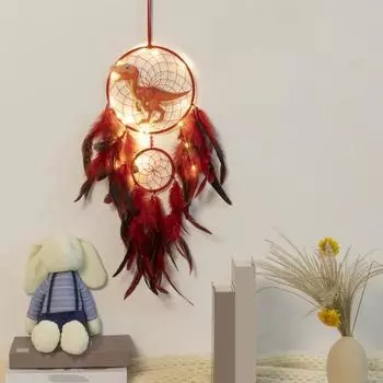 Динозавр Ловец снов орнамент детский искусственный светодиодный свет перо Ловец снов ручной работы домашний декор подарок на день рождения Without Light зелёный