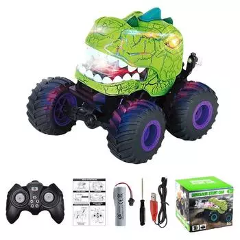 Динозавр машина на радиоуправлении с подсветкой и звуком 2.4Ghz RC трюковая машина RC грузовик для мальчиков 4-7 лет подарки на день рождения для детей Green