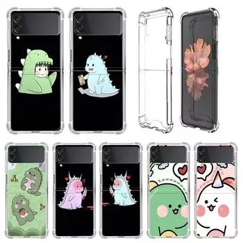 Динозавр Мультяшный Роскошный чехол для Samsung Galaxy Z Flip 3 4 5G Funda Z Flip3 Clear Pc Жесткий ударопрочный задний телефон Coque Shell Samsung Z Flip 5G