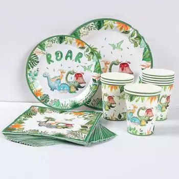 Динозавр одноразовая посуда рев динозавра день рождения декор для детей мальчиков вечеринка в честь рождения в джунглях сафари товары для дня рождения