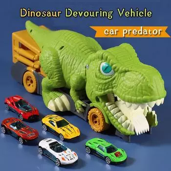 Динозавр пожирающий игровой автомобиль, игрушки для мальчиков, грузовик-перевозчик, детский подарок Монтессори, детская гоночная трасса с автомобильным ковриком