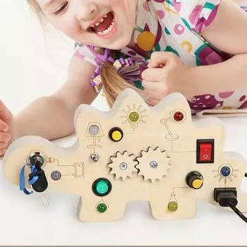 Динозавр занятая доска со светодиодной подсветкой портативный обучающий деревянный переключатель света игрушка для путешествий