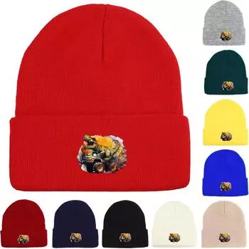 Динозавр Зимняя вязаная шапка Beanie, Skull Cap Fit Уютный спортивный головной убор Вязаная шапка Beanie as the picture синий