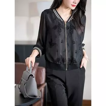 Dioufu 2025 Весна Новое поступление Модная стильная куртка с короткой молнией Нарядные топы# Xwt17950 Black M