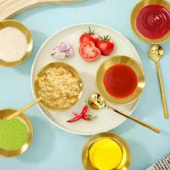 Dipping Bowls Set of 6 Stainless Steel Dip Bowls Rustproof Tapas Bowls Set with 6 Spoons Practical Condiment Cups Stainless золотой